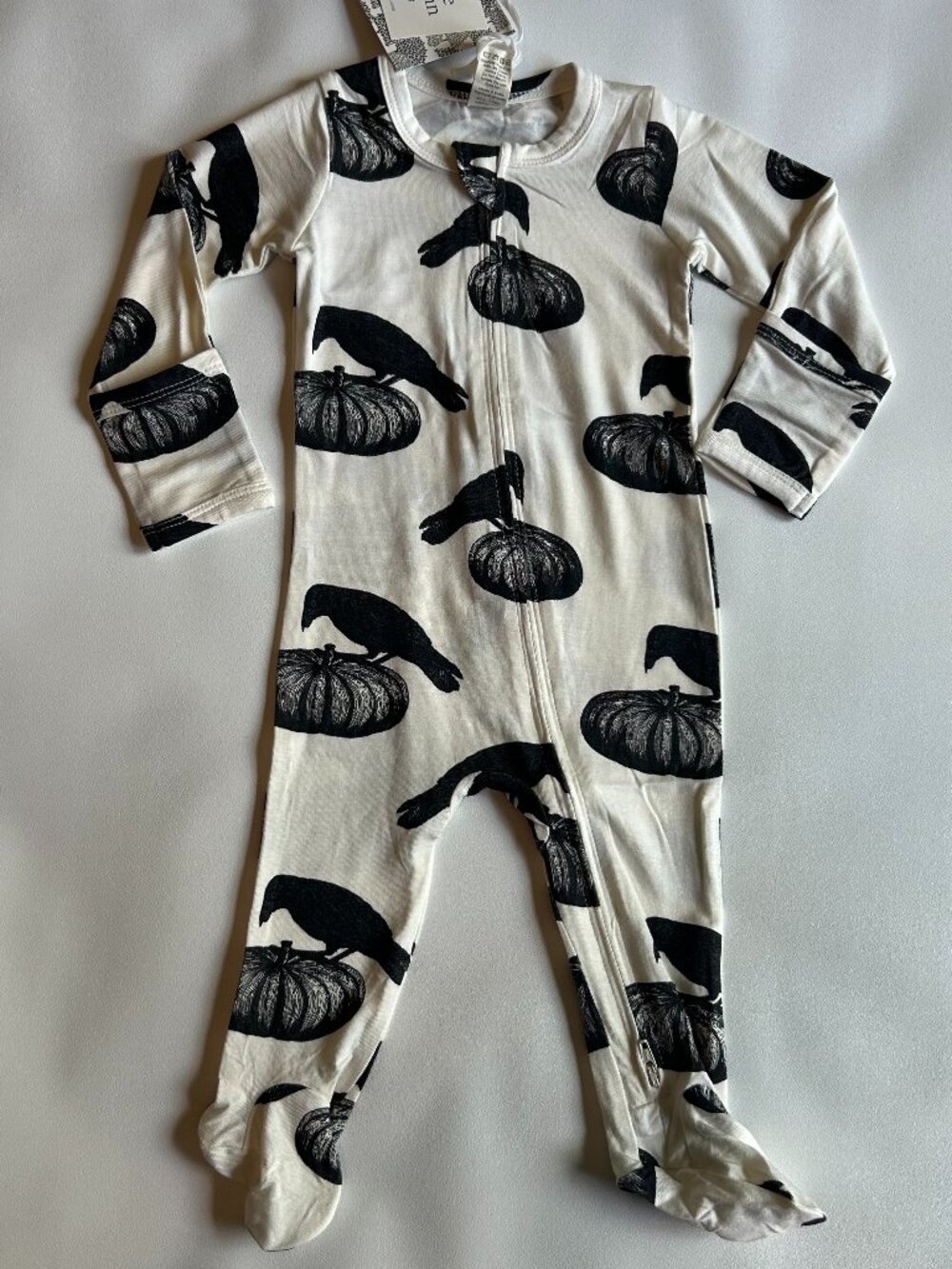 NWT Kate Quinn Baby Pumpkin Crow Footie Bamboo Halloween Fall